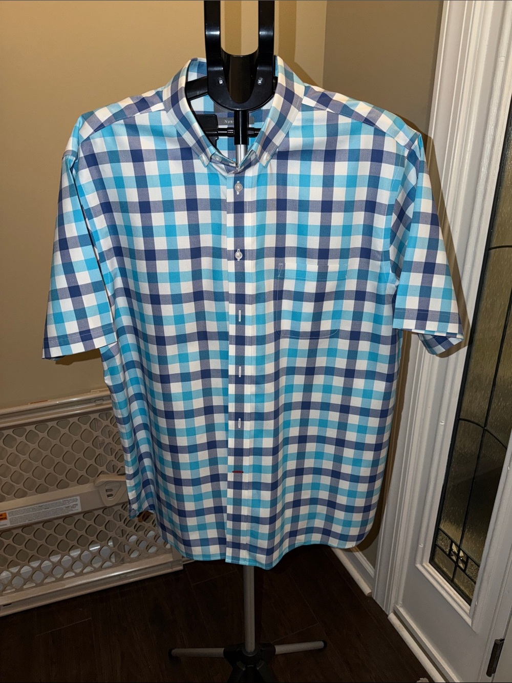 Daniel Cremieux Teal, Navy & White Check Short-Sleeve Button-Down